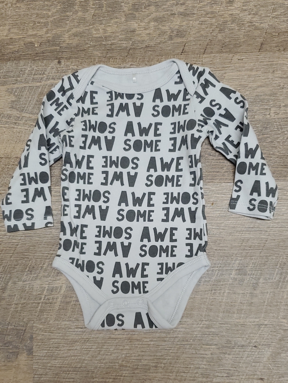 Chick Pea Baby Gray Awesome Black Text Long Sleeve Bodysuit Unisex Infant 3-6M